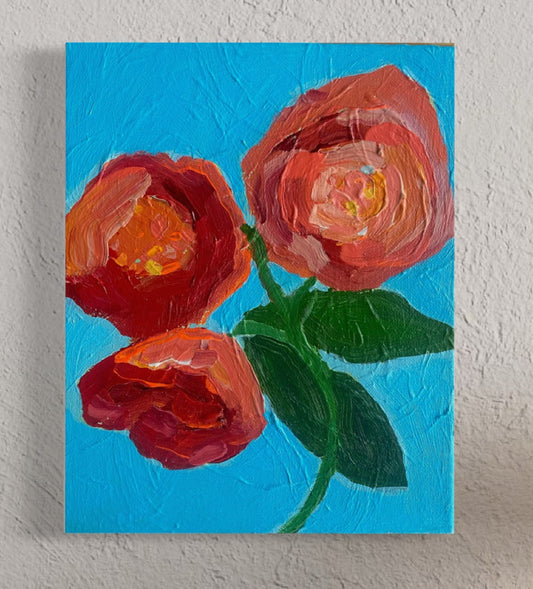 camellia on blue